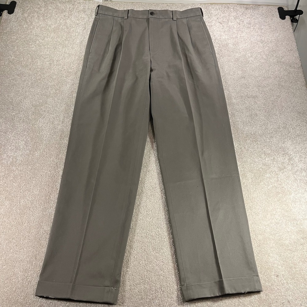 Brooks Brothers 346 Advantage Chino Elliot Mens 35x32 Olive Taupe Pleated Cuffed
